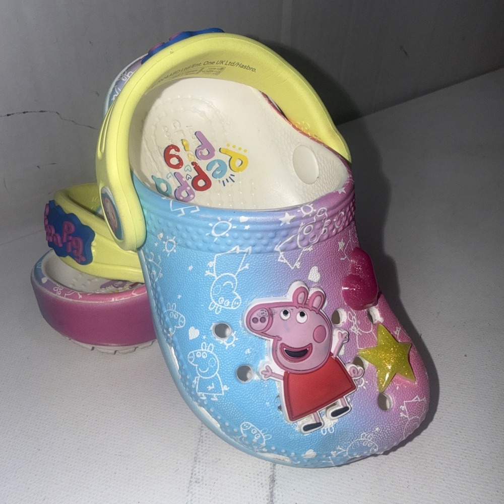 Crocs Toddlers Peppa Pig Kids Classic Convertible Mule Clogs Pink & Blue Size 5C